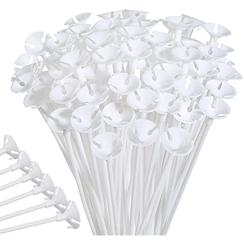 PP OPOUNT Upgraded Version 100 Pieces White Plastic Balloon Sticks Holders and Cups for Christmas Decoration Party and Wedding Decoration Cover