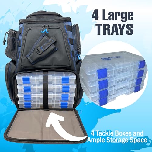 Reaction Tackle Fishing Tackle Backpack with Trays - includes 4-3600 Trays
