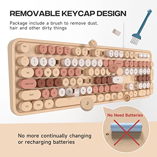 Image of MOFII Wired Keyboard, Cute Colorful Milk Tea Colorful Retro Typewriter Keyboard with Round Keys, USB Computer Keyboard for PC, Laptop, Desktop, Windows | USB Plug and Play, for Laptop, PC, Desktop, Windows (Milk Tea Colorful)