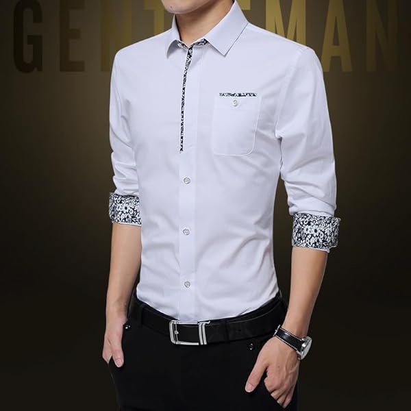 USTZFTBCL herrskjortor icke-strykning långärmad skjorta nedsänkt krage smal skjorta designerkläder för män
