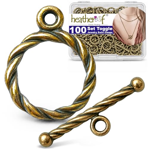 Heather's CF Toggle Jewelry Clasps – Durable Quality, Antique Twisted Brass Finish Toggle Clasps & Closures for Necklace, Bracelet & Charms – Ideal for DIY, & Jewelry Making – Small (Set of 100)