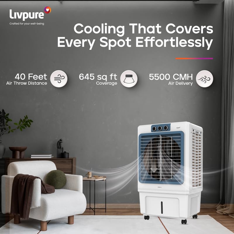Image of Livpure Iceblast Desert Air Cooler- 90L | 18 inch Fan Blade | High Air Delivery | Ice Chamber | Anti-Bacterial Honeycomb Pad | 190 Watts Motor with Inverter Compatibility | 2 Years Warranty by Livpure