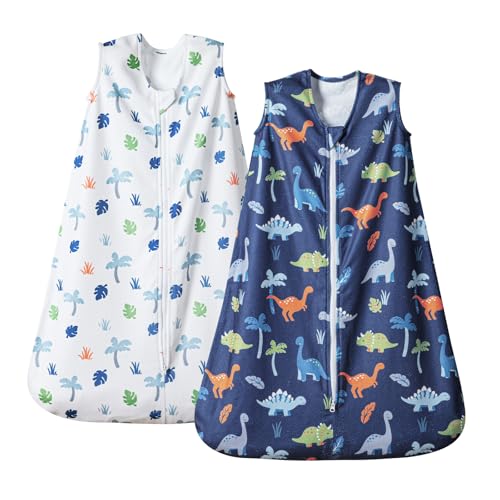 Image of PHF Warm Micro-Fleece Baby Sleep Sack 6-12 Months, Soft Baby Wearable Blanket, 2-Way Zipper Sleeping Bags, 2 Pack Comfy Toddler Sleeping Sack for Boys, Medium Size, Dinosaur
