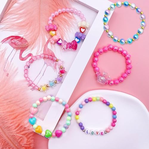 Image of SANNIDHI 6Pcs Beads Bracelet for Girls Kids Friendship Bracelet Cute Bracelets Set Toddler Costume Jewelry Party Pretend Play Birthday Christmas