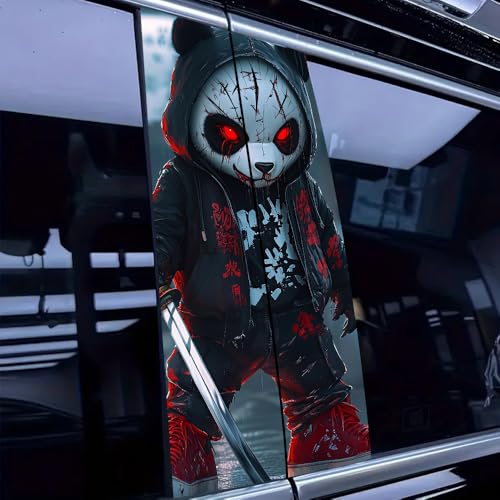 Image of Halloween Cars Body Horror Sticker, Classic Horror Movie Characters Peeking Decal Michae Waterproof Scary Vinyl Stickers for Bumper Car Decals 11in*18.89in (Evil Panda Killer)