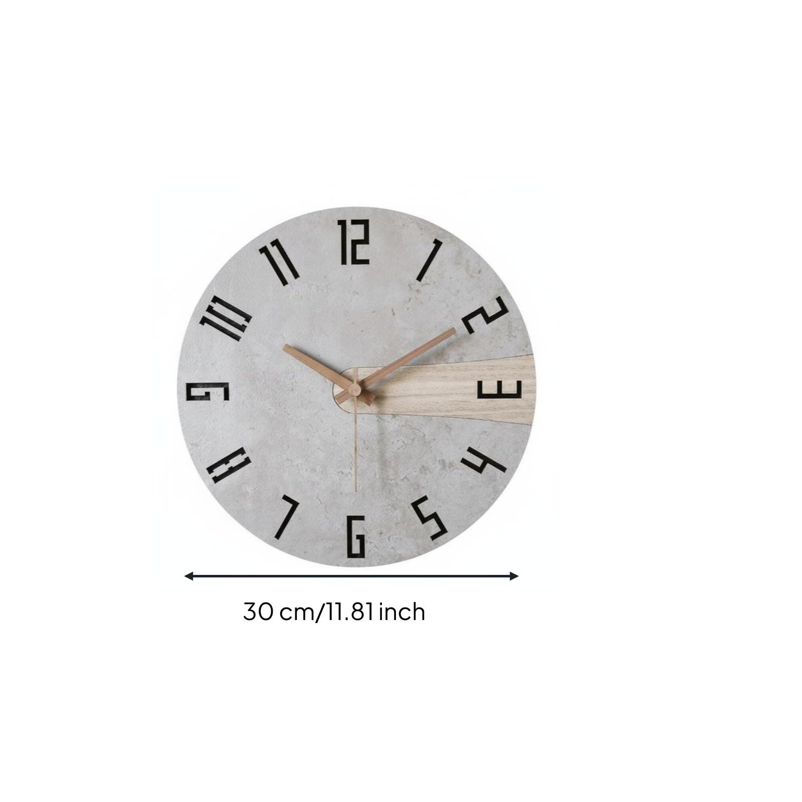 MagiDeal Reloj de Pared Montado Estilo Nórdico Reloj Colgante Reloj Silencioso Reloj Decorativo con Movimiento de Barrido Madera, Gris Romano con Textura De Piedra, 12 Pulgadas