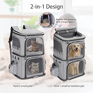   Double-Compartment-Pet-Carrier-Backpack-for-Small-Cats-and-Dogs-Cat-Travel-Carrier-for-2-Cats-Perfect-for-TravelingHikingCamping-Grey