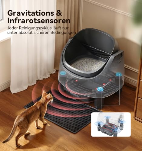 FEELNEEDY Katzenklo Selbstreinigend, Elektrisches Katzenklo mit Geruchsneutralisierungssystem für Katzen 1-15kg, APP-Steuerung & Mehrfache Sensor-Sicherheit, Verstellbare Eintrittshöhe – Bild 5