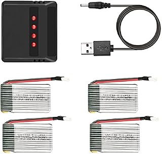 AKASO A200 Drone 3.7V 500mAh 4 Pack Lipo Batteries Charger with 4 in