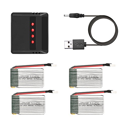 AKASO A200 Drone 3.7V 500mAh 4 Pack Lipo Batteries Charger with 4 in