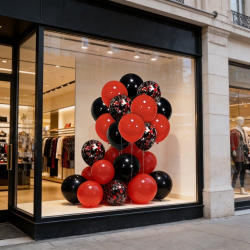 Image of 50 PCS Red & Black Balloons Set, Red Black Confetti Balloons Decorations, 12in Latex Balloons Kit for Birthday, Party, Graduation, Anniversary, Celebration Supplies