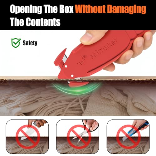 Image of Safety Box Cutter, 6 Pack Ergonomic Lobster Package Opener with Recessed SK-2 Blade Finger Safe Tape Splitter,Letter Slitter for Warehouse,Office.Assorted Colors