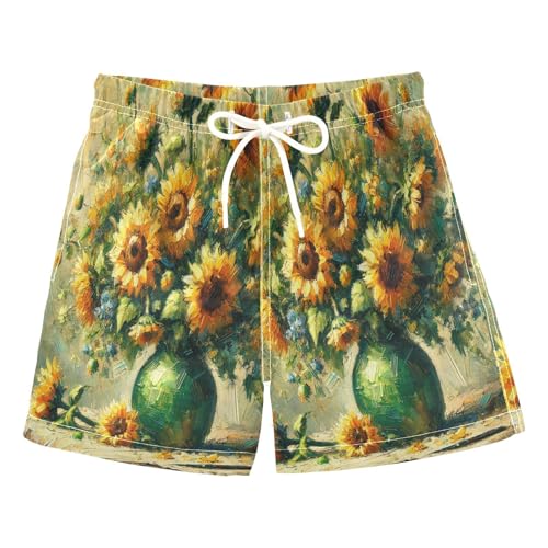 Sunflower Oil Painting Boys Swim Trunks Quick Dry Toddler Swimsuit Boy Bathing Suits Swimwear Board Shorts XS