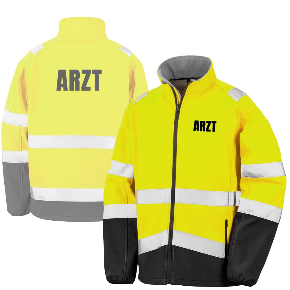 ARZT Sicherheitsjacke GELB aus Softshell - Gelb Warnjacke nach EN ISO 20471 zertifiziert - Unisex und hochwertigem Reflektorstreifen