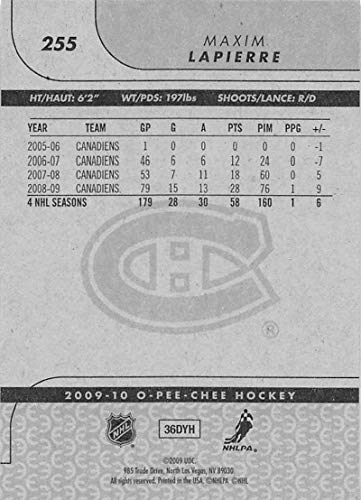 2009-10 OPC O-Pee-Chee Hockey #255 Maxim Lapierre Montreal Canadiens Official 09/10 NHL Trading Card Fresh Out of Pack Condition