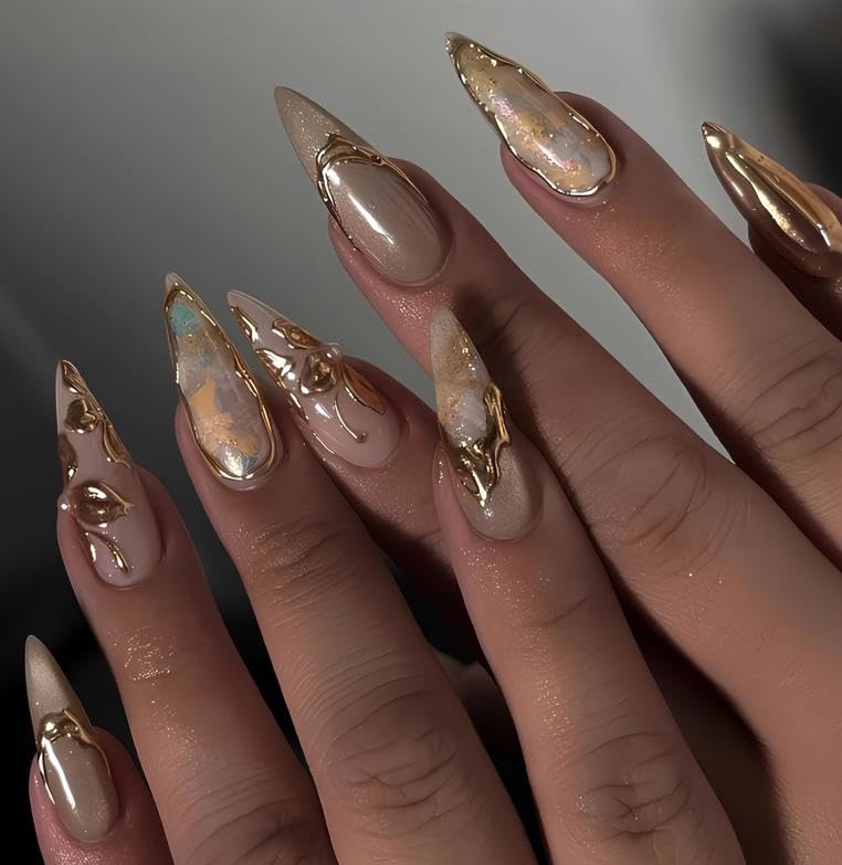 nails with gold dress Nail Inspiration to Match Your Prom Includes 10 handcrafted nails. Metallic Manicures Were All Over
