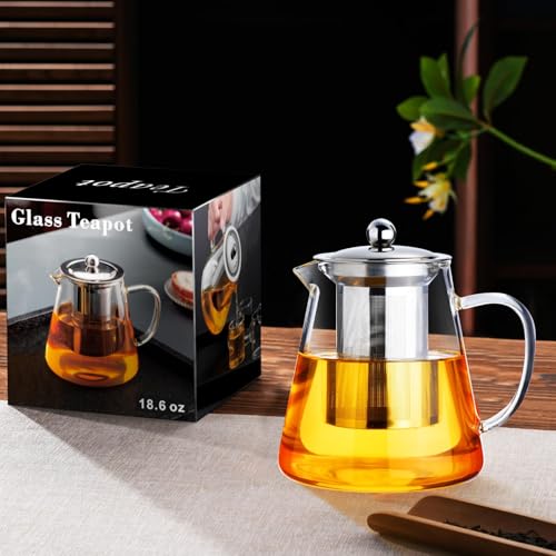 Image of Baalaka Glass Teapot 18.6oz /550ml, Tea Pot with Removable Infusers for Loose Tea, Borosilicate Glass Tea Kettle Tea Maker Stovetop for Camping, Tea Infuser for Loose Leaf Tea Travel