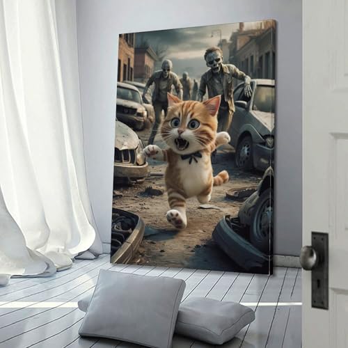 Deco murale chat et zombies WIZIGM poster salon style cadre 20x30