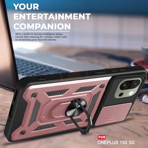 Image of Armor Bumper Back Cover Case for OnePlus 13S 5G Rotating Camera Cover, Ring Holder & Kickstand | Heavy Duty & 360 Degree Protection OnePlus 13S 5G Back Cover (Pink)