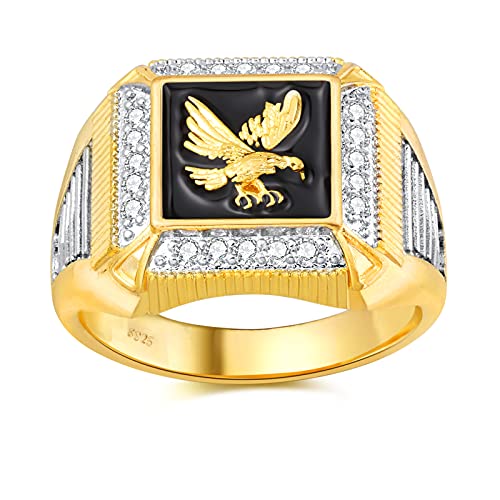 Men's 14K Gold Eagle Band Ring Cubic Zirconia American Eagle Ring