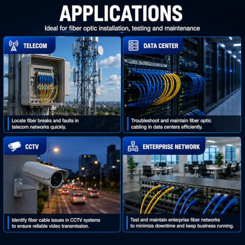 Image of Fiber Optic Visual Fault Locator Kit, Red Light Fiber Tester for Single Mode and Multimode Cable, Compatible with SC ST FC LC Connectors, Network Maintenance Test Tool