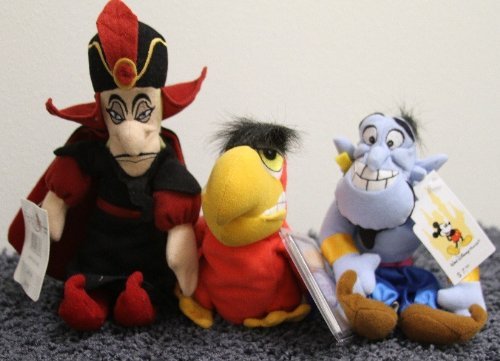 Retired Disney Aladdin 8 Inch Plush Bean Bag Doll Set with Iago, Genie, and Jafar by Disney Retired Disney Aladdin 8 Inch Plush Bean Bag Doll Set with Iago, Genie, and Jafar by Disney