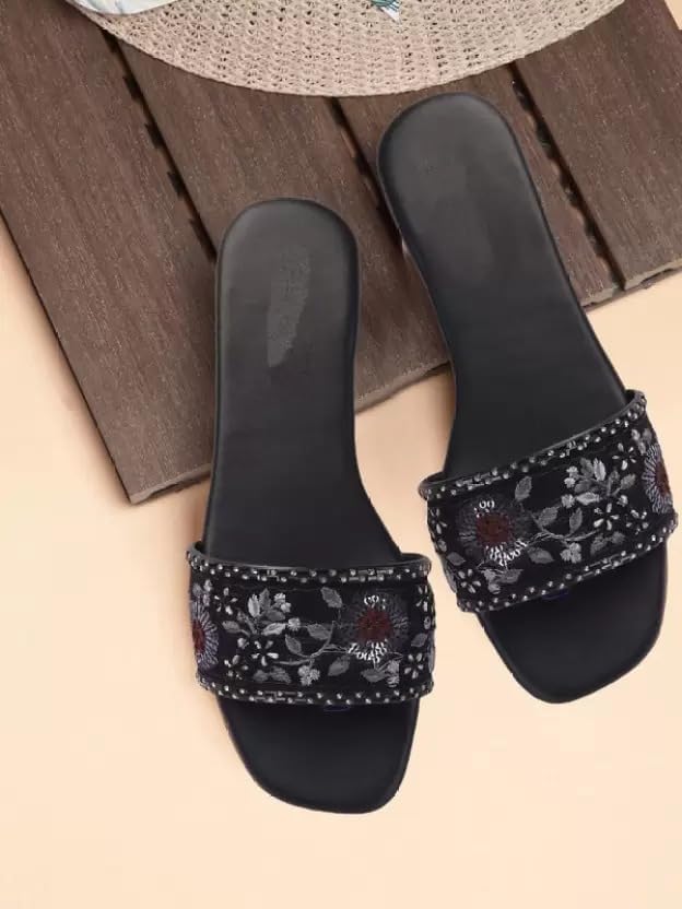 Image of PRIYANSH Enterprises Premium Women Ethnic Embroidered Flats Footwear for Women | Stylish Slippers For Party and Formal Wear | Flat Embroidered Sandal