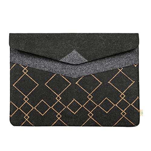Image of OON Laptop Sleeve Stylish Black & Dark Grey Printed Felt for 13 Inch Device