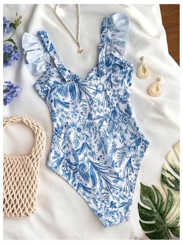OYOANGLE Girl's One Piece Swimsuit Floral Print V Neck Ruffle Strap Twist Front Sleeveless Bathing Suit3