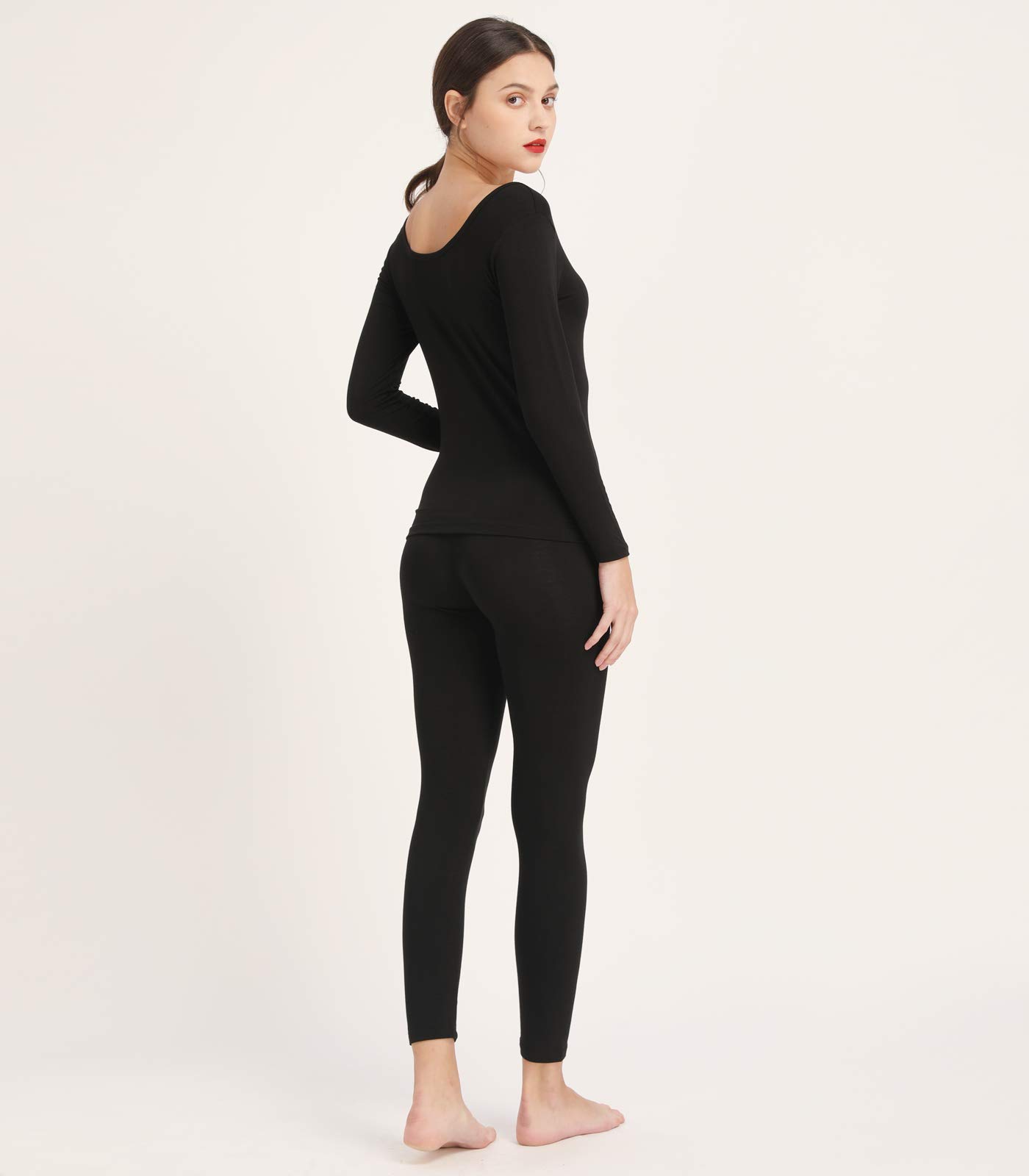 Mcilia Ensemble de sous-vêtements à Encolure dégagée Thermiques ultramince en Modal pour Femmes