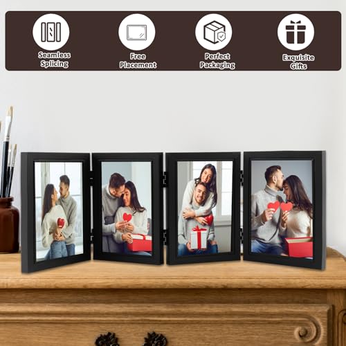 Foribyw Hinged Photo Frames 4x6 inch, Rustic Wood Effect Folding Picture Frame with High Definition Glass, 4 Opening Photo Frame Multiple Pictures for Desktop Birthday Gifts(black) - Cosy Home Interiors Foribyw Hinged Photo Frames 4x6 inch, Rustic Wood Effect Folding Picture Frame with High Definition Glass, 4 Opening Photo Frame Multiple Pictures for Desktop Birthday Gifts(black) - Image 3
