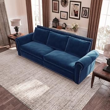 Chesterfield Convertible Sofa Bed 93.7" King Size Velvet Sleeper with Nailhead Trim & Rolled Arms - 3-in-1 Multi-Functional Design for Living Room & Bedroom - Traditional Retro Style Sofa for
