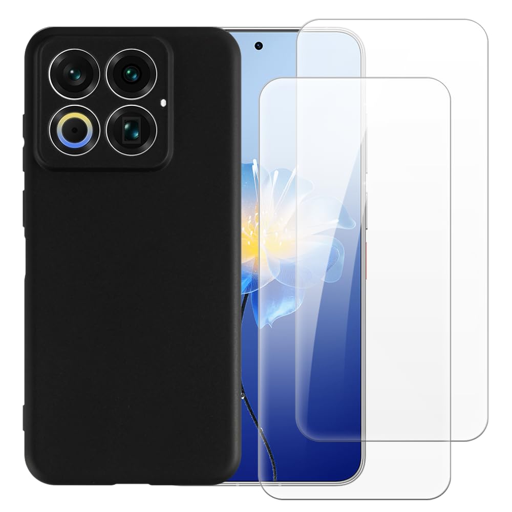 Case with 2 Pack Screen Protector Combo Compatible with Meizu 22 5G 2025, Shockproof Cover and Tempered Glass Set for Full Body Safety(Black)