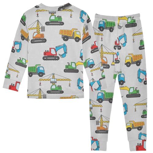 Pajama Sets Long Sleeve Construction Vehicles Pattern Print Soft Comfy Sleepwear 2 Piece PJS 3-8T3