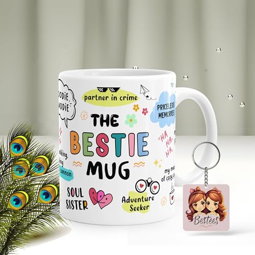 Image of The Bestie Coffee Mug with Keychain | for Girl Bestfriend | Gift for Friends Sister | Friends Mug | Friendship Day Gifts for Girl Women | Birthday Gift 330ML Pack of 1