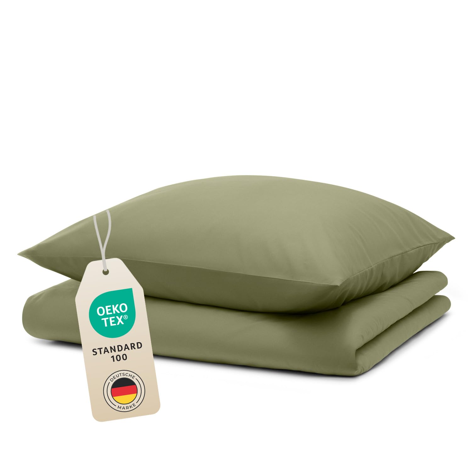 Blumtal Bettwäsche 140x200cm + 80x80cm Kopfkissenbezug - Oeko-TEX zert. Mikrofaser Bettwäsche Set - Mikrofaser Bettbezug bis 95 °C - Deckenbezug + Kissenbezug 2-teilig - Duvet Cover Light Olive Grün