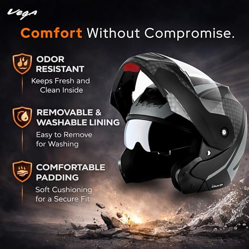 Image of Crux Dual Visor Full Face Helmet with Checks Design Scratch-Resistant Visor-Dull Black Silver,M