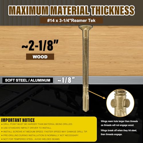 CNQLIS Tornillos Autoperforantes para Madera a Metal #14 x 3-1/4" Cabeza Torx Plano, 50 Piezas miniatura 3