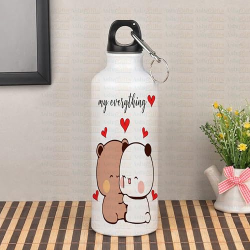 Image of Bubu Dudu Love Gift for Birthday /Anniversary Sipper Water Bottle 750 ML Aluminium with 320 ML Coffee Mug, Wooden Keychain Combo Pack MSK-V (Design-10)