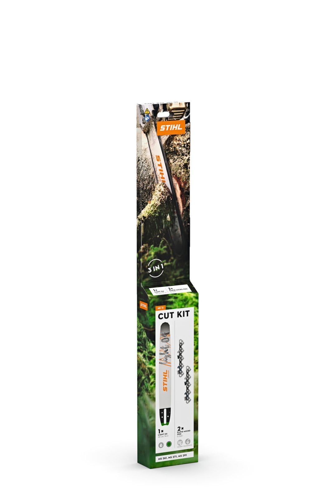 STIHL Cut Kit 11 – Barra Light 04 da 40 cm + 2 Catene 0.325" Micro 3 Pro – Kit Ricambio per Motoseghe MS 261, MS 271 e MS 291