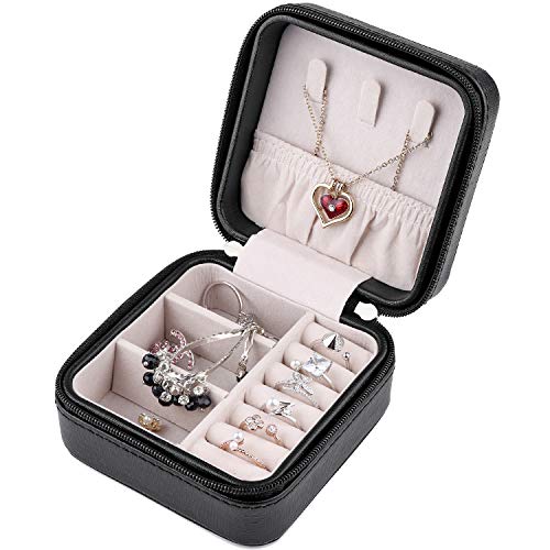 JIDUO Duomiila Small Jewelry Box, Travel Mini Organizer Portable Display Storage Case for Rings Earrings Necklace,Gifts for Girls Women (Black-1)