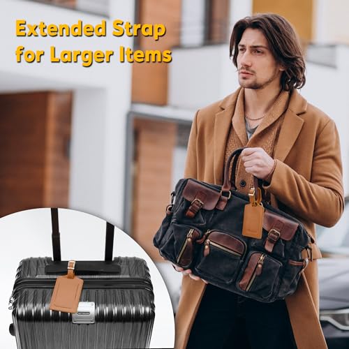 Image of Travelambo 4 Pack Leather Luggage Tags for Suitcases Travel Labels (Yellowish Brown)