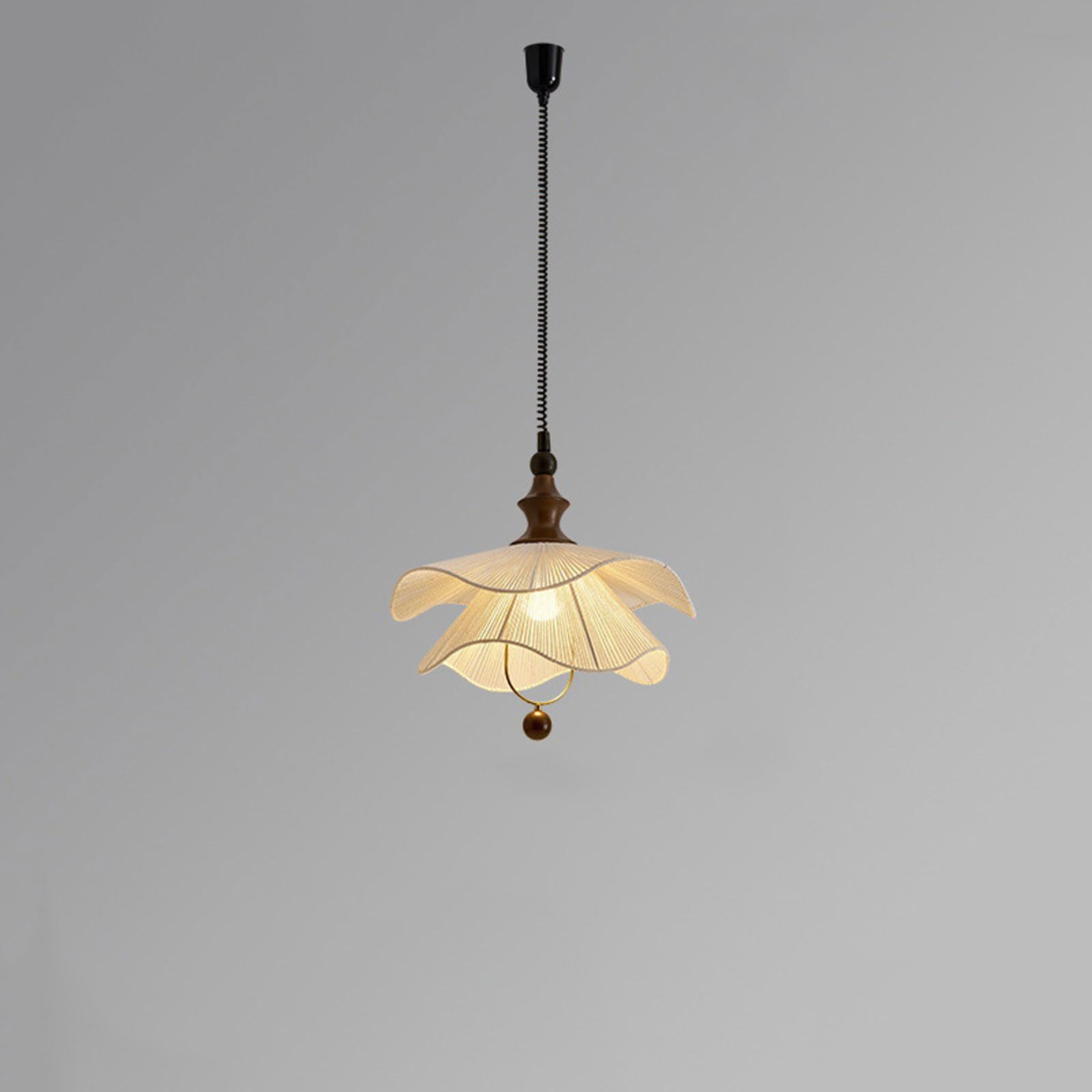 RSZCSMO Vintage Fabric Multi-Tier Pendant Light Walnut Trim E26 Warm Light Bedside Hanging Lamp Kitchen Island, Café, Boutique Lighting Fixture