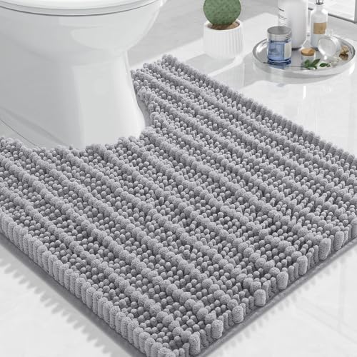 Image of Arotive Luxury Toilet Rugs U-Shaped 24x24, Extra Soft Thick Absorbent Shaggy Chenille Bath Rugs, Machine Wash Dry, Bath Mat for Toilet Base, Tub and Shower, Home Decor Accessories, Grey