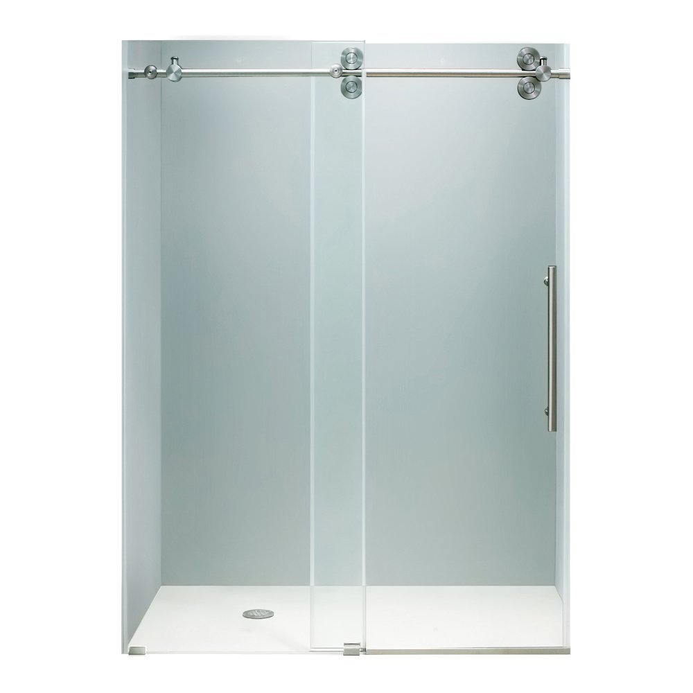 VIGO Elan 64 to 68 in. W x 74 in. H Frameless Sliding Shower Door in Stainless Steel with 3/8 in. (10 mm) Clear Glass-VG6041STCL6874
