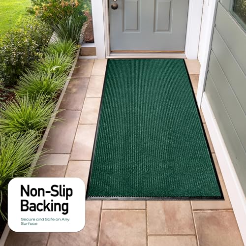 Image of Durable Rubber Door Mat - Heavy Duty, Indoor /Outdoor, Easy Clean, Waterproof, Low-Profile Mat for Entry, Patio, Garage - Stylish (Green, 2' x 3' (Mud Trapper))