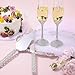 Sratte 4 Pcs Wedding Cake Knife and Champagne Flutes Server Set, Toasting Crystal Rhinestone Champagne Flutes Glasses Cake Knife Pie Server Wedding Gifts for Couple Bride Groom(Silver)