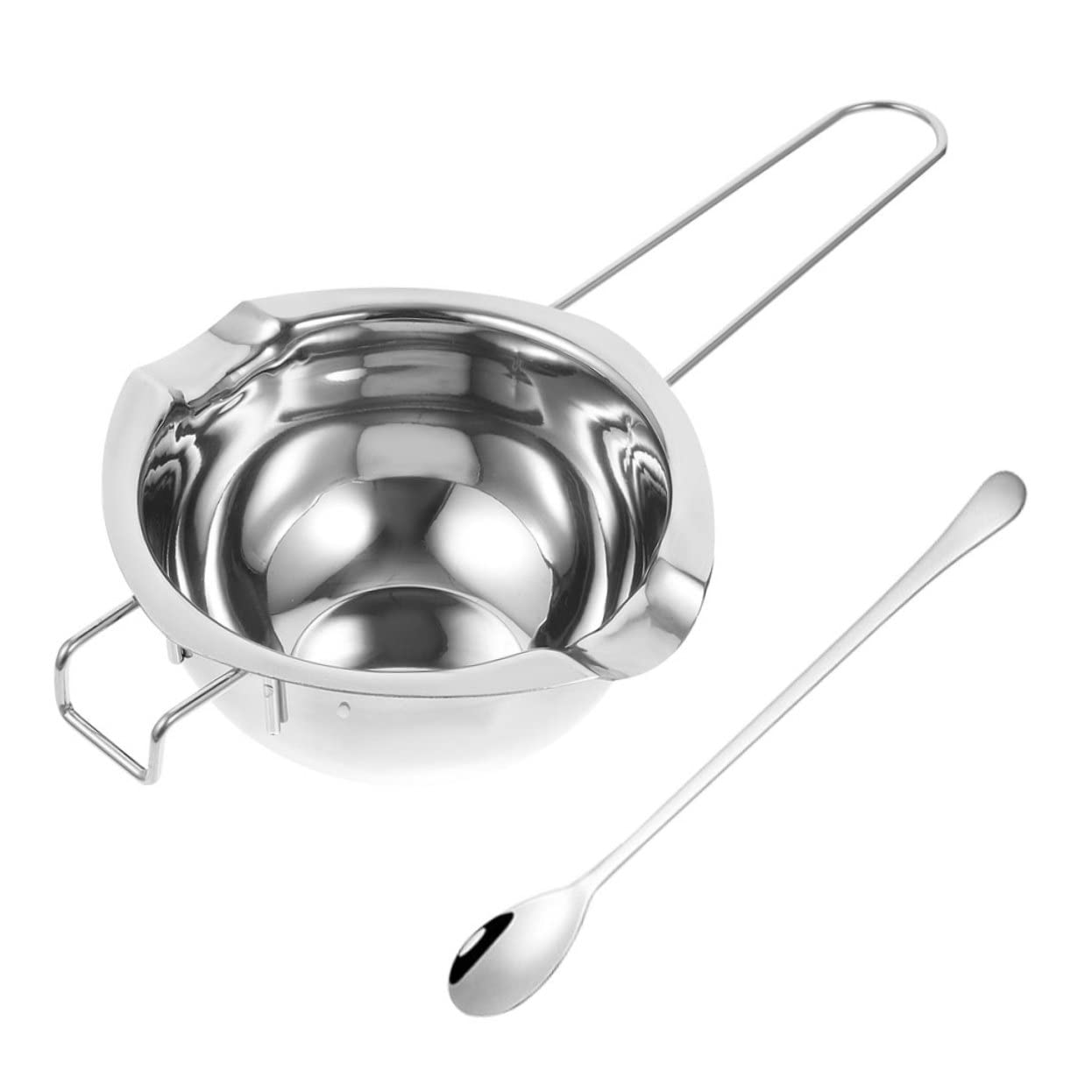 KONTONTY 1set Chocolate Melting Pot Stainless Steel Butter Cheese Warmer Ergonomic Handle Lightweight Design Dual Pour Spouts for Baking Cooking Candle Making