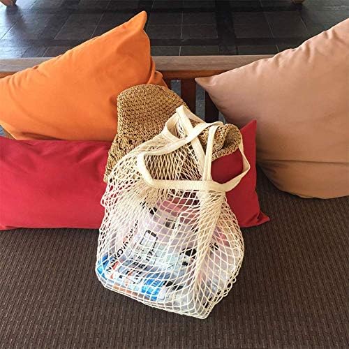 Pveath 3 Pack Grocery Mesh Bags Portable/Reusable/Washable Organic Cotton String Shopping Bags Produce Net Tote Bags with Short Handle Shopping Handbag for Fruit Vegetable Storage (White)