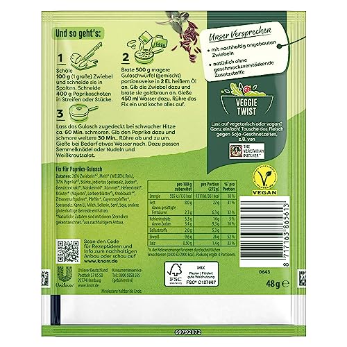 Knorr Fix Würzmischung Paprika-Gulasch für eine leckeres Fleischgericht mit natürlichen Zutaten 4 Portionen